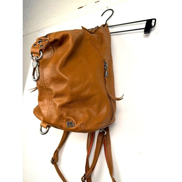 The Sak Leather Convertible Backpack Sling Bag Tan Brown Zip Closure Boho Purse - Picture 12 of 16